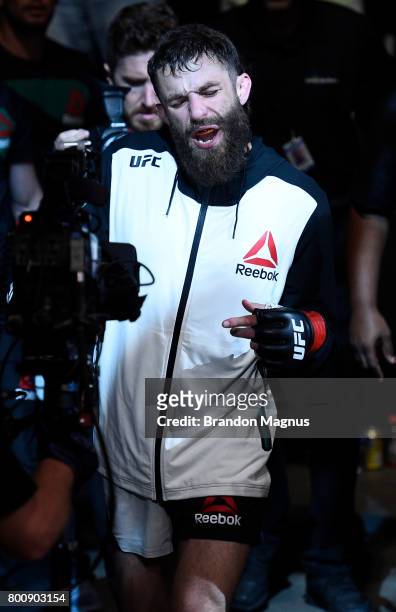 Michael Chiesa prepares to enter the Octagon prior to his lightweight bout against Kevin Lee during the UFC Fight Night event at the Chesapeake...