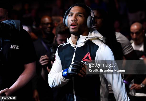 Kevin Lee prepares to enter the Octagon prior to his lightweight bout against Michael Chiesa during the UFC Fight Night event at the Chesapeake...