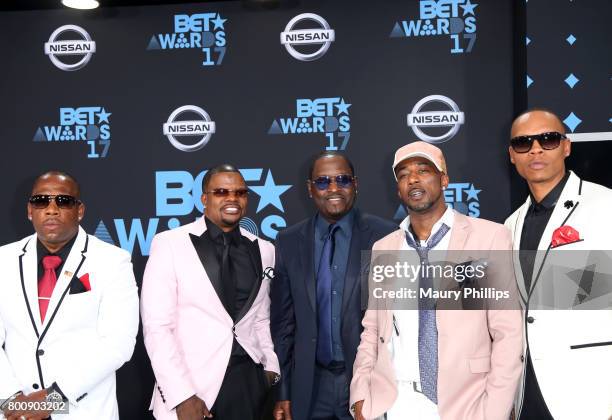 Michael Bivins, Ricky Bell, Johnny Gill, Ralph Tresvant, and Ronnie DeVoe of New Edition at the 2017 BET Awards at Microsoft Square on June 25, 2017...