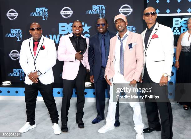 Michael Bivins, Ricky Bell, Johnny Gill, Ralph Tresvant, and Ronnie DeVoe of New Edition at the 2017 BET Awards at Microsoft Square on June 25, 2017...