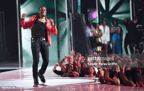 Woody McClain of the adult cast of 'The New Edition Story' performs onstage at 2017 BET Awards at Microsoft Theater on June 25, 2017 in Los Angeles,...