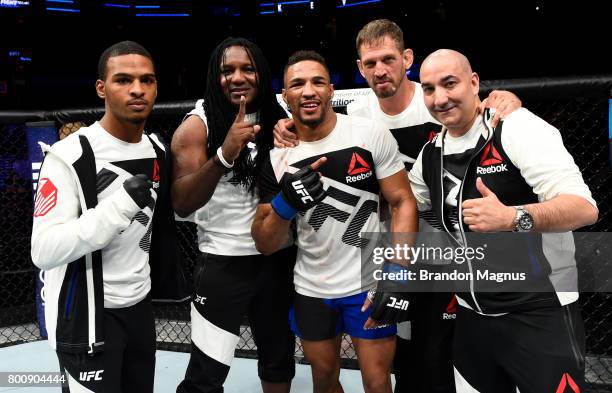 Kevin Lee celebrates after his submission victory over Michael Chiesa in their lightweight bout during the UFC Fight Night event at the Chesapeake...