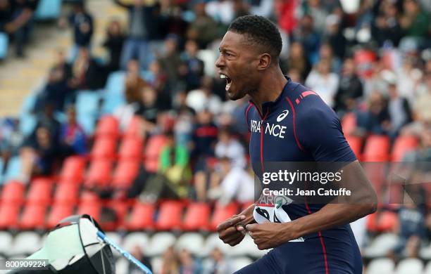 Mickael Hanany of France celebrates winning in High Jump during day 2 of the 2017 European Athletics Team Championships at Stadium Lille Metropole on...