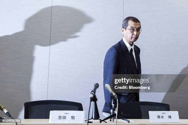 Shigehisa Takada, chairman and chief executive officer of Takata Corp., leaves following a news conference in Tokyo, Japan, on Monday, June 26, 2017....