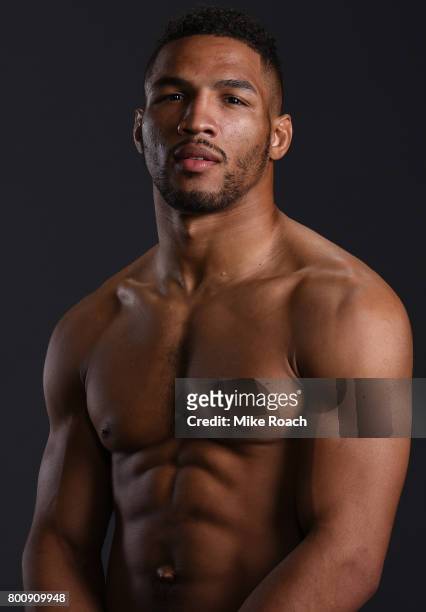 Kevin Lee poses for a portrait backstage after his victory over Michael Chiesa during the UFC Fight Night event at the Chesapeake Energy Arena on...