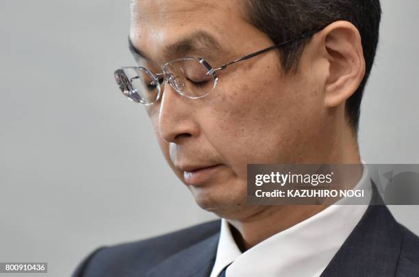 Chairman and CEO of Japanese airbag maker Takata Corp., Shigehisa Takada, attends a press conference in Tokyo on June 26, 2017. Japan's crisis-hit...