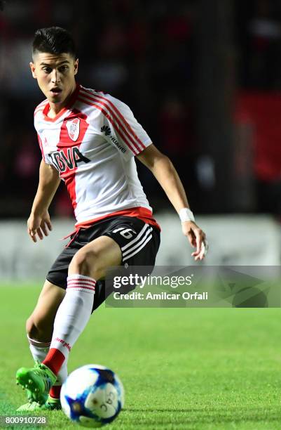 Exequiel Palacios of River Plate drives the ball during a match between Colon and River Plate as part of Torneo Primera Division 2016/17 at Brigadier...