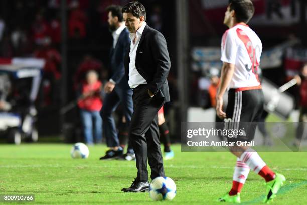 Marcelo Gallardo, coach of River Plate looks dejected after a match between Colon and River Plate as part of Torneo Primera Division 2016/17 at...