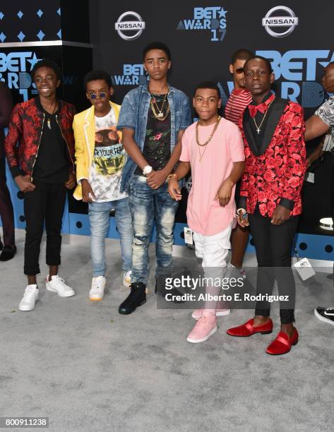 Caleb McLaughlin, Myles Truitt, Jahi Di'Allo Winston, Dante Hoagland and Tyler Marcel Williams of 'The New Edition Story' at the 2017 BET Awards at...