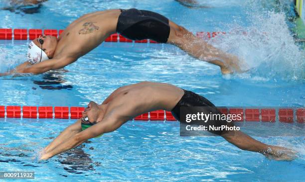 Leonardo De Deus competes in Men's 200 m Backstroke during the international swimming competition Trofeo Settecolli at Piscine del Foro Italico in...