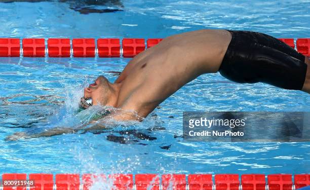 Leonardo De Deus competes in Men's 200 m Backstroke during the international swimming competition Trofeo Settecolli at Piscine del Foro Italico in...