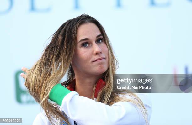 Lilliana Szilagyi during the Women's 200 m Butterfly Final A awards ceremony at the international swimming competition Trofeo Settecolli at Piscine...