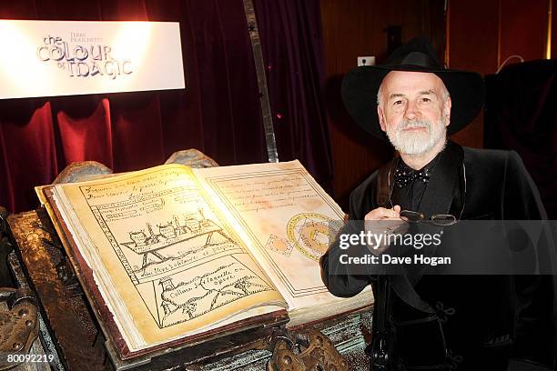 Author Terry Pratchett arrives at the world premiere of 'The Colour Of Magic' at the Curzon Mayfair on March 3, 2008 in London, England. The...