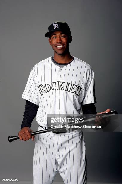 Dexter Fowler of the Colorado Rockies poses for a portrait during photo day at Hi Corbett Field in Tucson, Arizona on February 24, 2008.