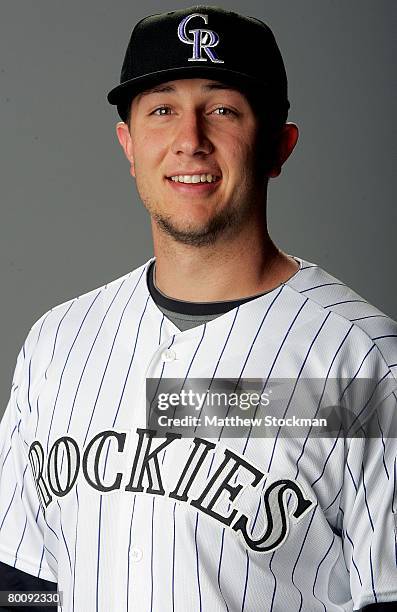 Troy Tulowitzki of the Colorado Rockies poses for a portrait during photo day at Hi Corbett Field in Tucson, Arizona on February 24, 2008.