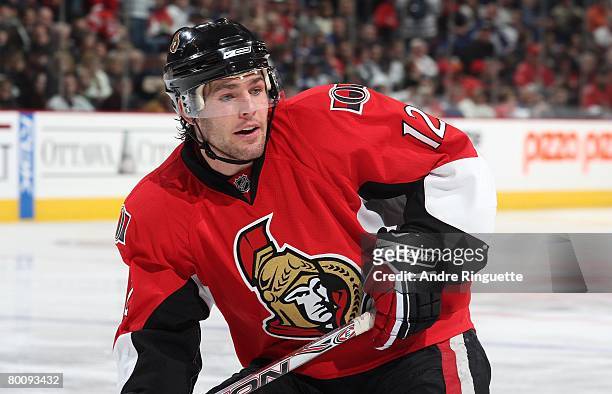 Mike Fisher of the Ottawa Senators skates against the Toronto Maple Leafs at Scotiabank Place on February 25, 2008 in Ottawa, Ontario, Canada.