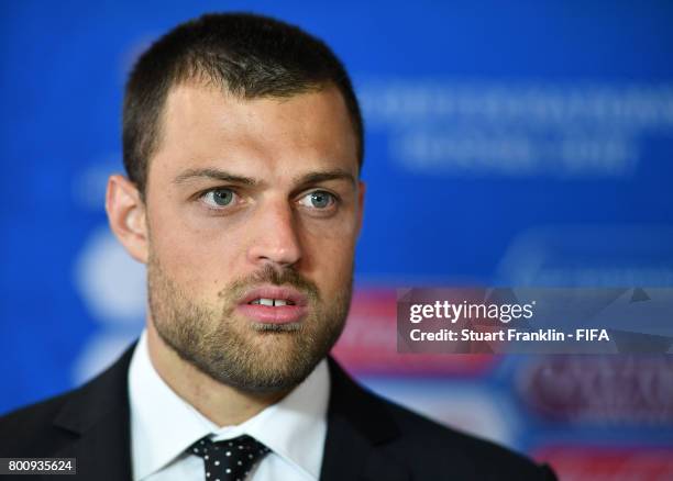 Stefan Marinovic of New Zealand during an interview after the FIFA Confederation Cup Group A match between New Zealand and Portugal at Saint...