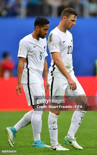 Bill Tuiloma and Shane Smeltz of New Zealand look dejected during the FIFA Confederation Cup Group A match between New Zealand and Portugal at Saint...