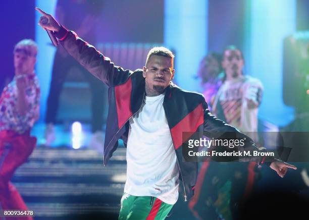 Chris Brown performs onstage at 2017 BET Awards at Microsoft Theater on June 25, 2017 in Los Angeles, California.
