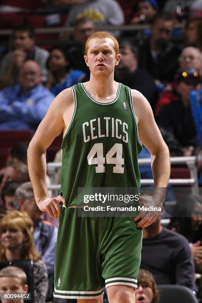 Brian Scalabrine of the Boston Celtics looks on during the NBA game against the Orlando Magic at Amway Arena on January 27, 2008 in Orlando, Florida....