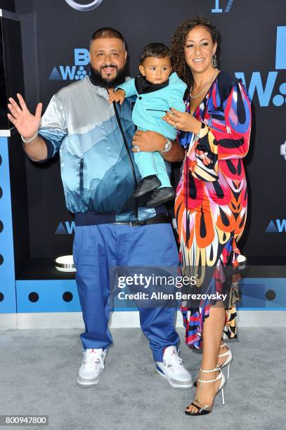 Khaled, Asahd Tuck Khaled, and Nicole Tuck arrive at the 2017 BET Awards at Microsoft Theater on June 25, 2017 in Los Angeles, California.