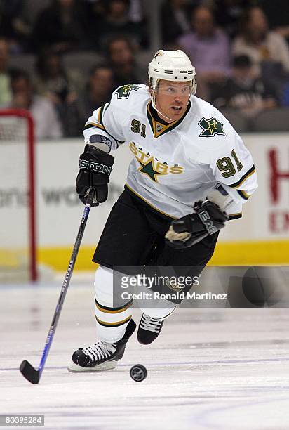 Brad Richards of the Dallas Stars skates against the Chicago Blackhawks during their NHL game at the American Airlines Center on February 28, 2008 in...