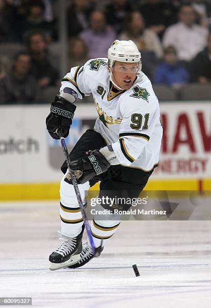 Brad Richards of the Dallas Stars skates against the Chicago Blackhawks during their NHL game at the American Airlines Center on February 28, 2008 in...