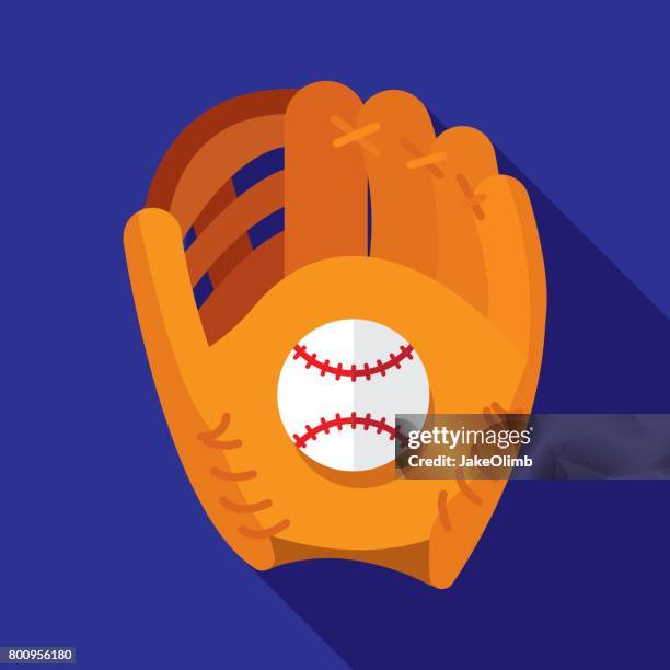 baseball glove icon flat - glove catching baseball stock illustrations