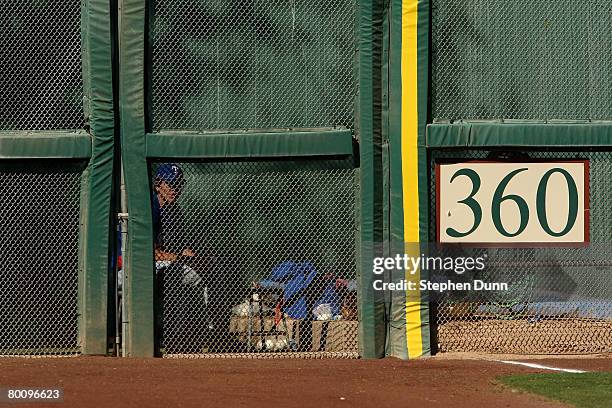 Member of the Texas Rangers pitching staff sits in the bullpen during the game with the San Francisco Giants on March 3, 2008 at Scottsdale Stadium...