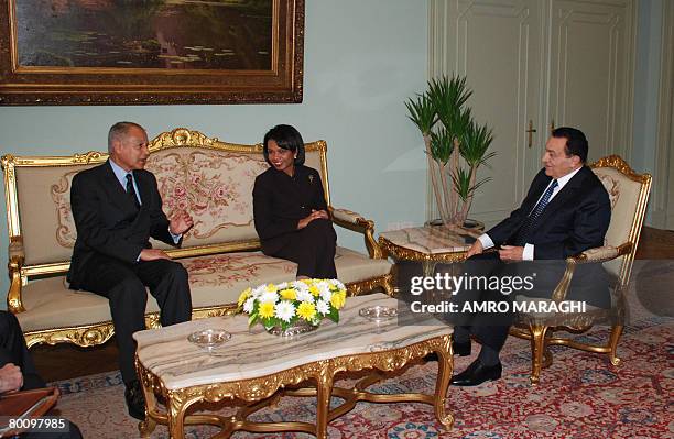 Secretary of State Condoleezza Rice sits next to her Egyptian counterpart Ahmed Abul-Gheit during a meeting with Egyptian President Hosni Mubarak in...