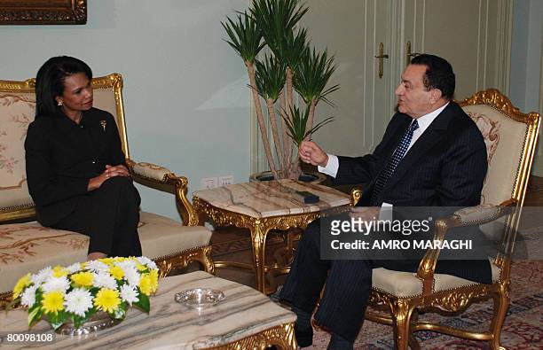 Secretary of State Condoleezza Rice meets with Egyptian President Hosni Mubarak in Cairo on March 4, 2008. Rice arrived in Egypt this morning at the...