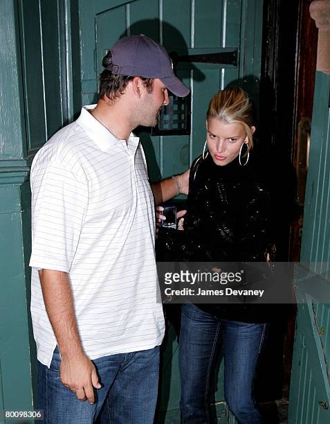 Tony Romo and Jessica Simpson leave the Waverly Inn on March 3, 2008 in New York City.