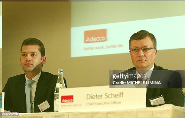 Adecco Chief Executive Officer Dieter Scheiff and Chief Financial Officer Dominik de Daniel present 2007 results at a press conference on March 4,...