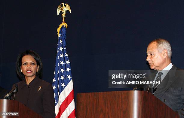 Secretary of State Condoleezza Rice and Egyptian Foreign Minister Ahmed Abul Gheit hold a joint press conference after her meeting with Egypt's...