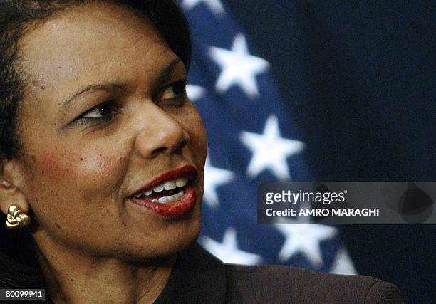 Secretary of State Condoleezza speaks during a joint press conference with Egyptian Foreign Minister Ahmed Abul Gheit following her meeting with...