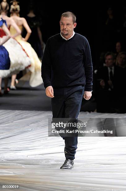 Designer Alexander McQueen walks the runway during the Alexander McQueen Fall/Winter 2008/2009 collection during Paris Fashion Week on the 29th of...