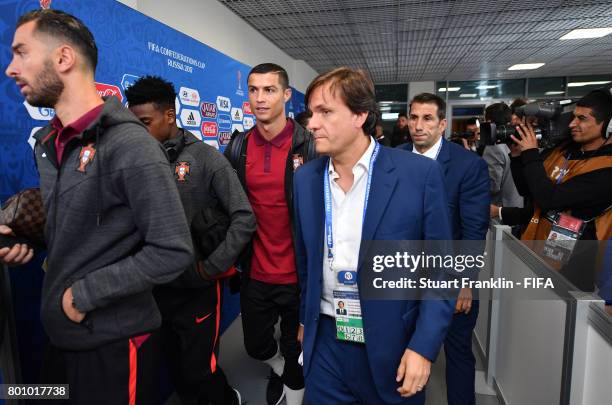 The players of Portugal walk through the mixed zone after the FIFA Confederation Cup Group A match between New Zealand and Portugal at Saint...