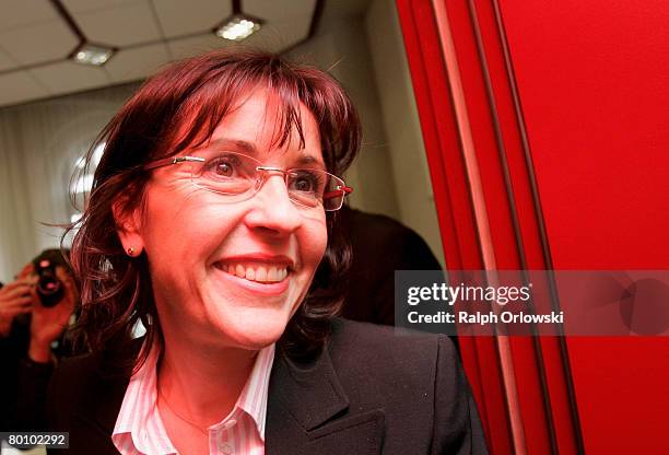 Andrea Ypsilanti , Chairwoman of the German Social Democrats in the German state of Hesse leaves a news conference on March 4, 2008 in Wiesbaden,...