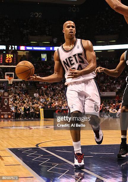 Richard Jefferson of the New Jersey Nets looks to pass against the San Antonio Spurs during their game on March 2, 2008 at the Izod Arena in East...