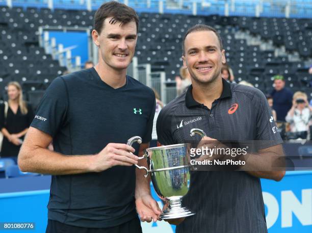 Jamie Murray Bruno Soares with Trophy after during Men's Doubles Final match on the day seven of the ATP Aegon Championships at the Queen's Club in...