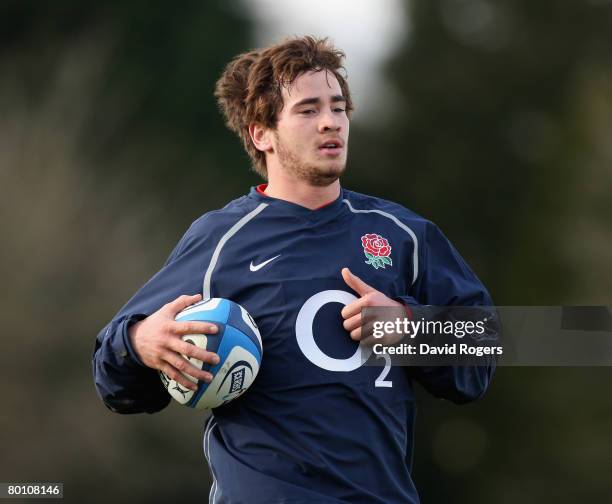 Danny Cipriani, the England fullback runs with the ball during the England training session held at Bath University on March 4, 2008 in Bath, England.