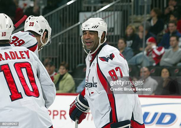 Donald Brashear of the Washington Capitals skates against the New Jersey Devils on February 29, 2008 at the Prudential Center in Newark, New Jersey....