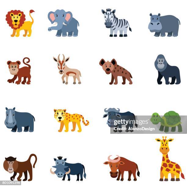 ilustrações, clipart, desenhos animados e ícones de animais selvagens africanos - hippopotamus
