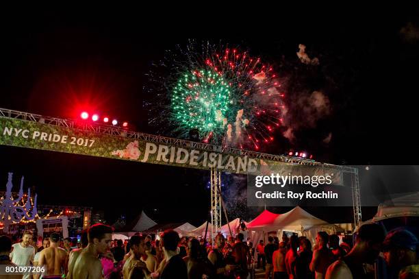 Fireworks display during New York City Pride 2017 - Pride Island - Sunday at Pier 26 on June 25, 2017 in New York City.