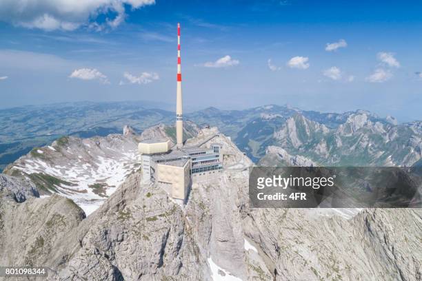 säntis, switzerland - weather station and panorama view deck - weather station stock pictures, royalty-free photos & images