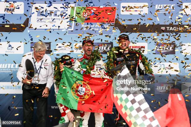 First place, TIAGO MONTEIRO third place and ROB HUFF during Podium ceremony of the Race 2 of FIA WTCC 2017 World Touring Car Championship Race of...