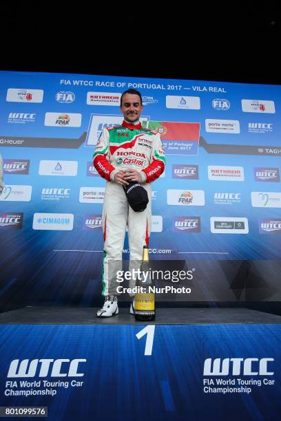 Celebrating first place during Podium ceremony of the Race 2 of FIA WTCC 2017 World Touring Car Championship Race of Portugal, Vila Real, June 25,...