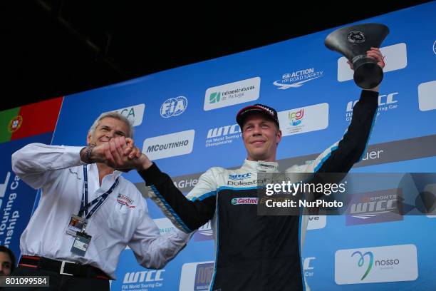 Celebrating second place during Podium ceremony of the Race 2 of FIA WTCC 2017 World Touring Car Championship Race of Portugal, Vila Real, June 25,...