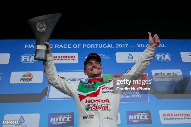 Celebrating first place during Podium ceremony of the Race 2 of FIA WTCC 2017 World Touring Car Championship Race of Portugal, Vila Real, June 25,...