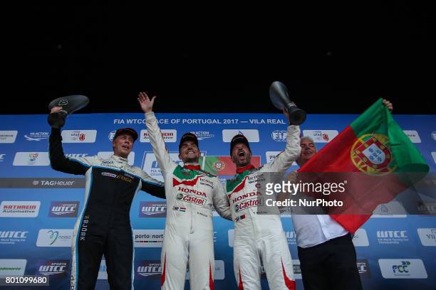 First place, THED BJORK second place, TIAGO MONTEIRO third place, during Podium ceremony of the Race 2 of FIA WTCC 2017 World Touring Car...